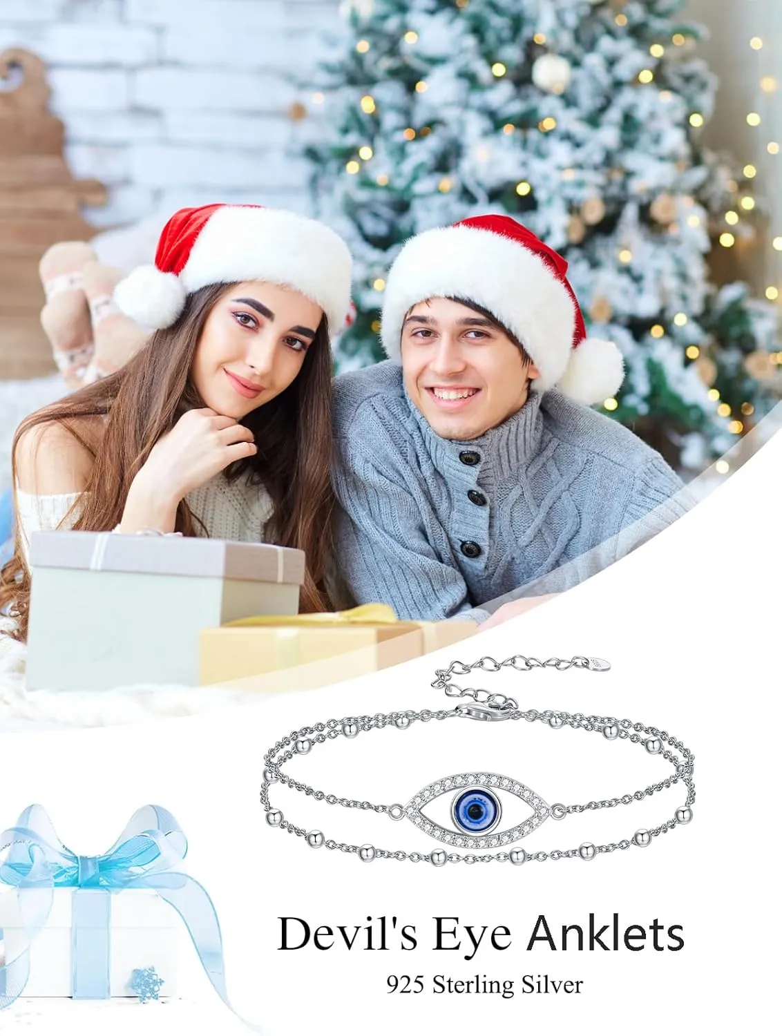 Dragonfly/Evil Eye/Hamsa Evil Eye/Lotus/Mushroom Anklet Bracelets for Women Sterling Silver Adjustable Double Layered Bracelet Anklet Mother's Day Jewelry Gifts Beach Jewelry
