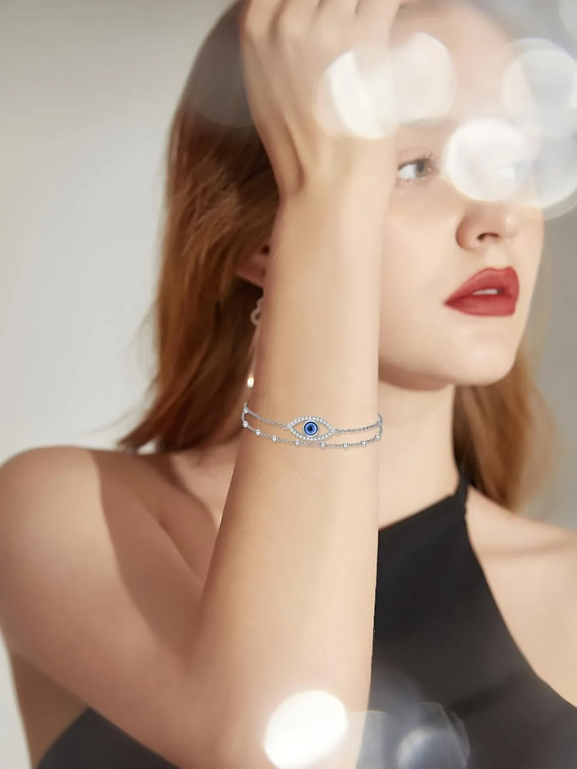 Dragonfly/Evil Eye/Hamsa Evil Eye/Lotus/Mushroom Anklet Bracelets for Women Sterling Silver Adjustable Double Layered Bracelet Anklet Mother's Day Jewelry Gifts Beach Jewelry