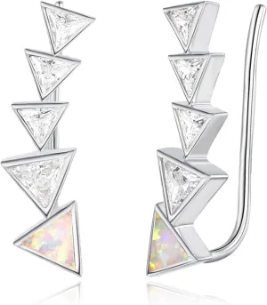 Dreamboat Triangular Opal Ear Climbers Earrings Sterling Silver Geometry Crawler Earrings for Women
