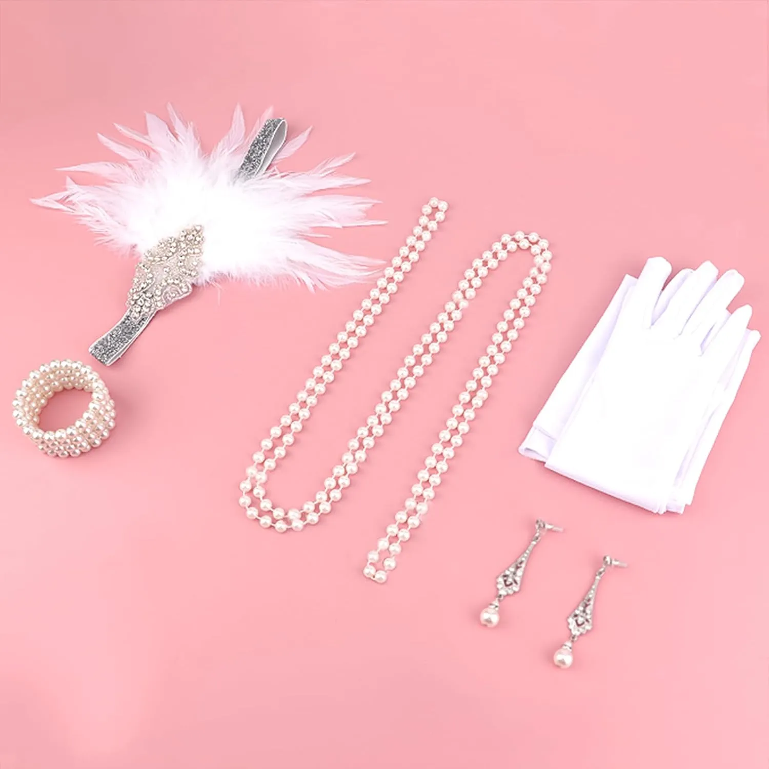 DRESHOW 1920s Great Gatsby Accessories Set for Women Flapper Costume Accessories Feather Headband Roaring 20s Accessories Set