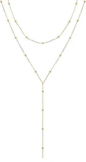 Drop Lariat Chain for Women, Dainty Layered Long Gold/Silver Necklaces Trendy Tassel Beaded Y Shaped Necklace Teardrop Jewelry Gifts for Ladies Mother Wife