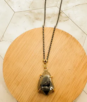 Druzy Nugget Necklace, Gunmetal