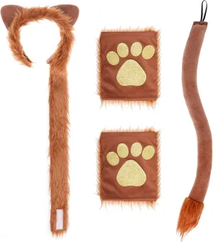 Dxhycc Lion Ears and Tail Set Lion Ear Headband Tail Paw Gloves for Halloween Dress-Up Accessory Kit Brown