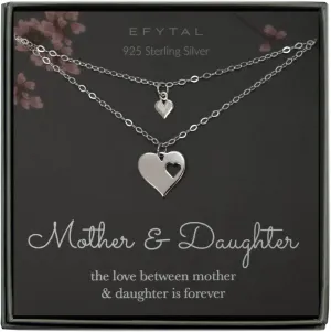 EFYTAL Mother Daughter Set For Two, Cutout Heart Necklaces, 2 Sterling Silver Necklaces Mother's Day Gift, Matching Necklace Set