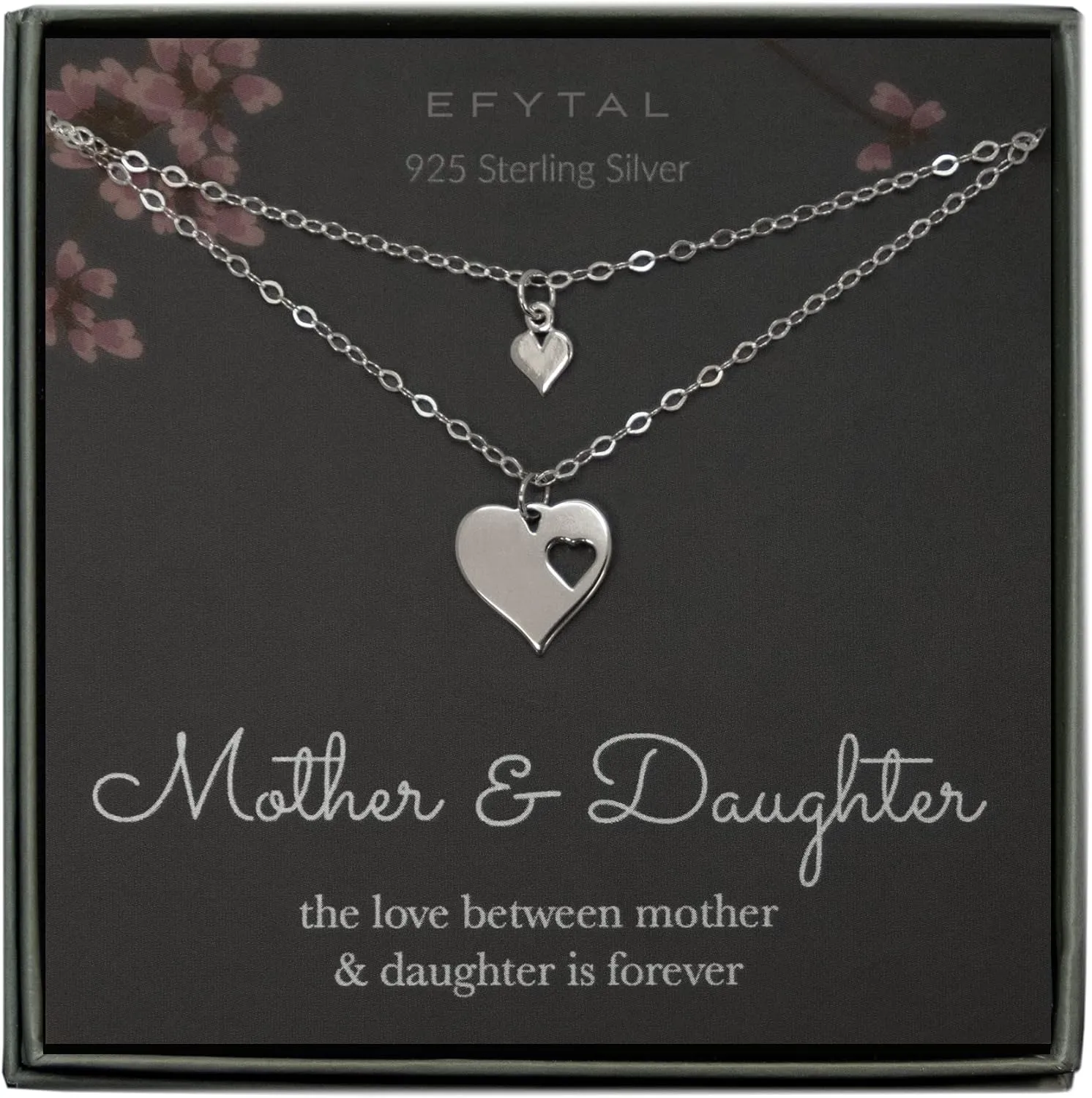 EFYTAL Mother Daughter Set For Two, Cutout Heart Necklaces, 2 Sterling Silver Necklaces Mother's Day Gift, Matching Necklace Set