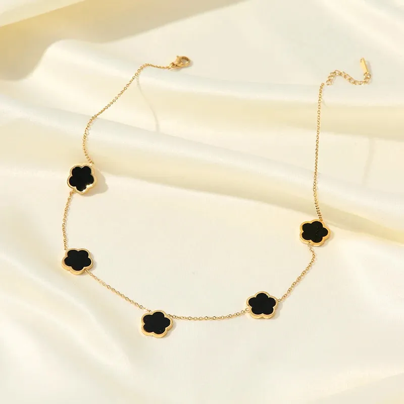 EILIECK 316L Stainless Steel Black 5-Leaf Flower Necklace