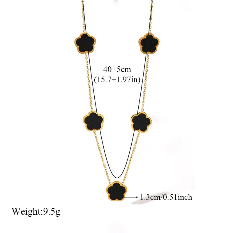 EILIECK 316L Stainless Steel Black 5-Leaf Flower Necklace