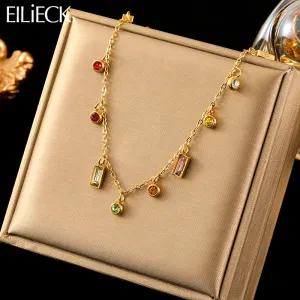 EILIECK 316L Stainless Steel Colorful Crystal Pendant Necklace