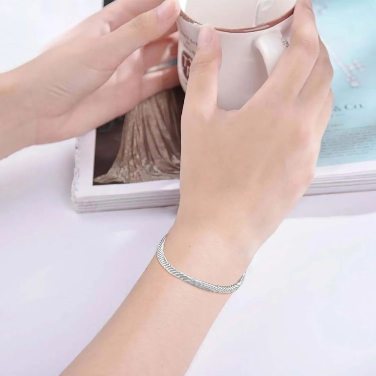 Elastic Adjustable Stainless Steel Cuff Bangle Bracelet for Mens Womens Silver Womens Bracelets