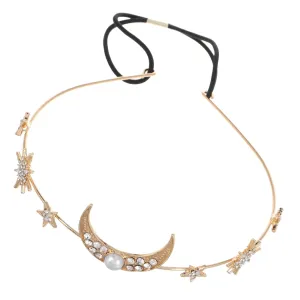 Elastic Crescent Headband Geometric Pearl Moon Headpiece Festival Jewelry