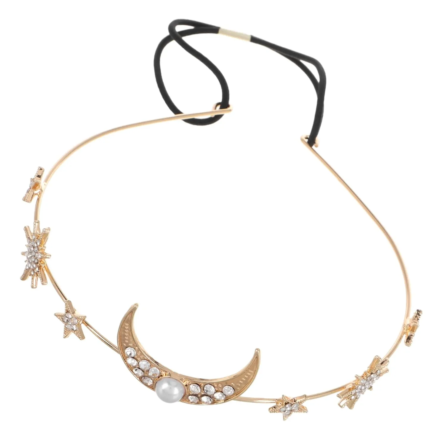 Elastic Crescent Headband Geometric Pearl Moon Headpiece Festival Jewelry