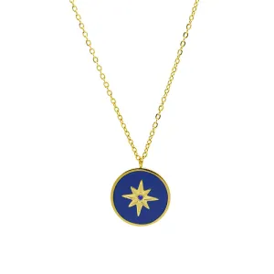 Elegant Blue Enamel Star Pendant Gold-Plated Necklace
