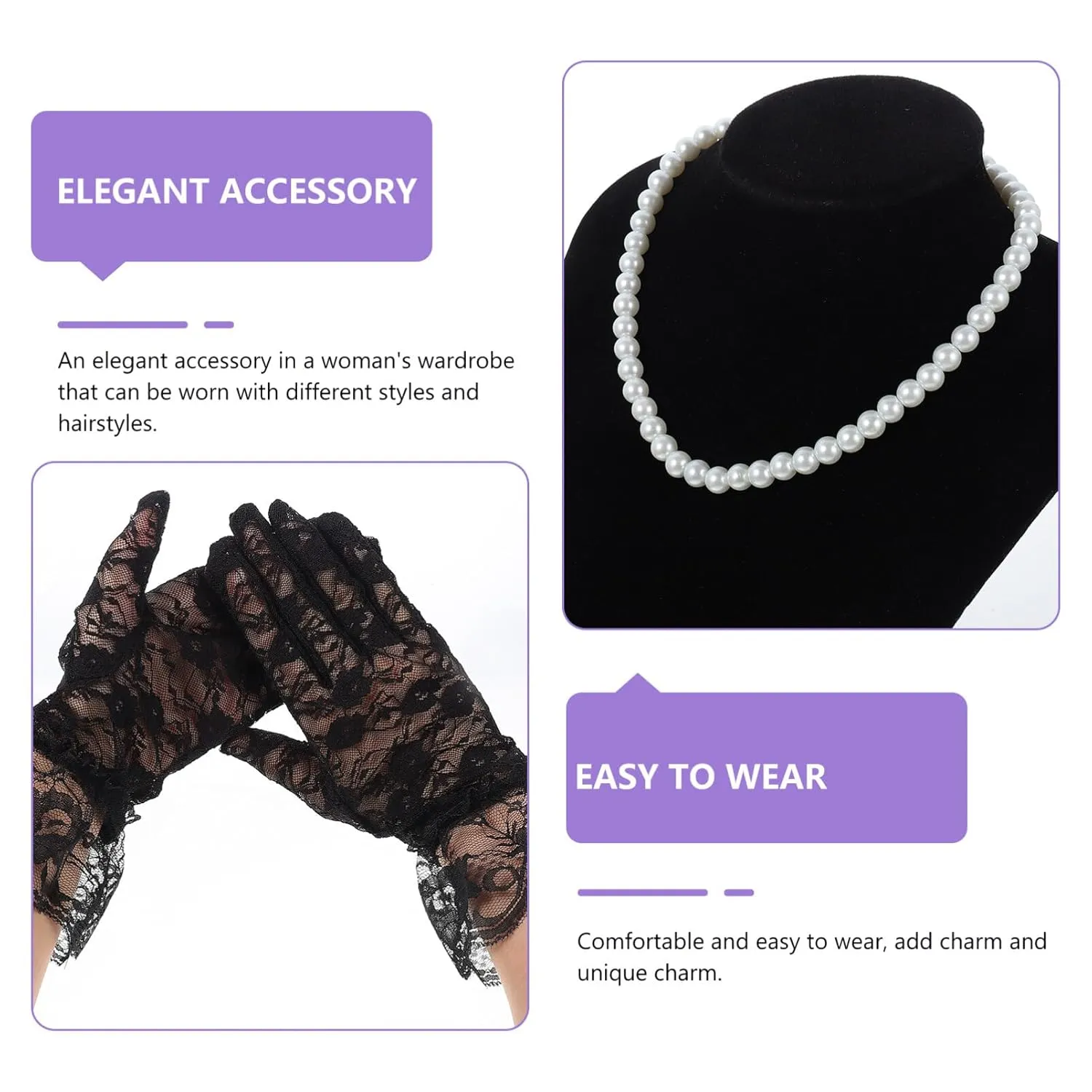 Elegant Bridal Headwear Set Wedding Party Gloves Hairpin Necklace Pearl Earrings Mesh Headband for Bride