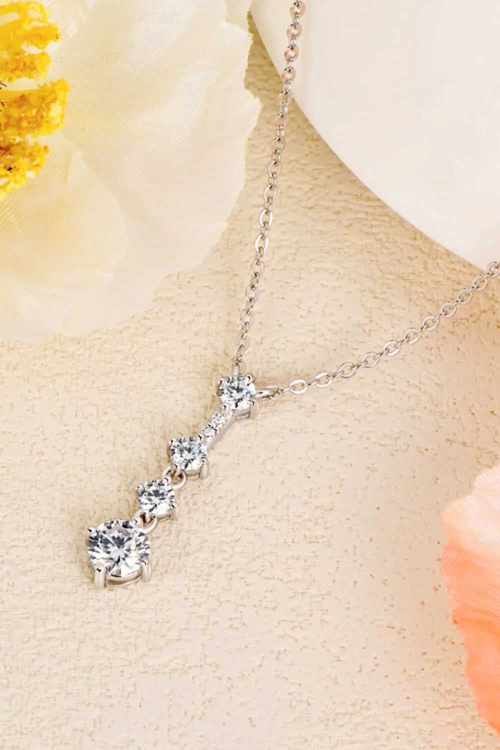Elegant Moissanite Drop Pendant Necklace in Sterling Silver