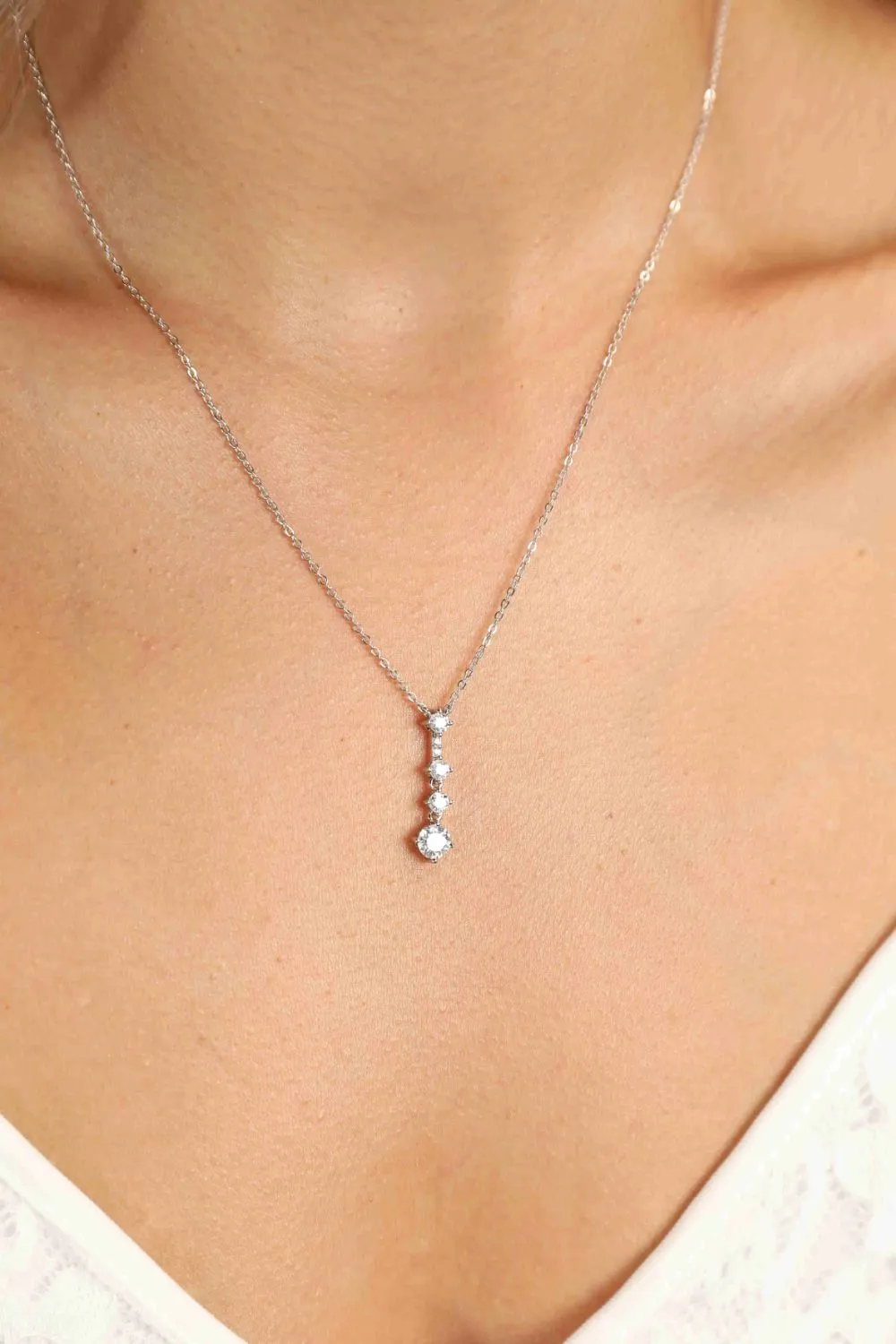 Elegant Moissanite Drop Pendant Necklace in Sterling Silver