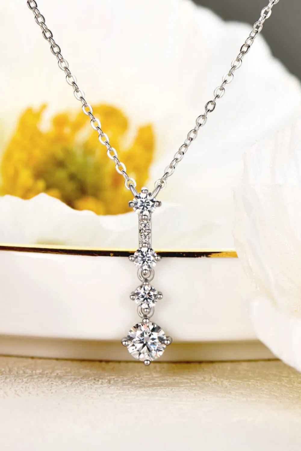 Elegant Moissanite Drop Pendant Necklace in Sterling Silver