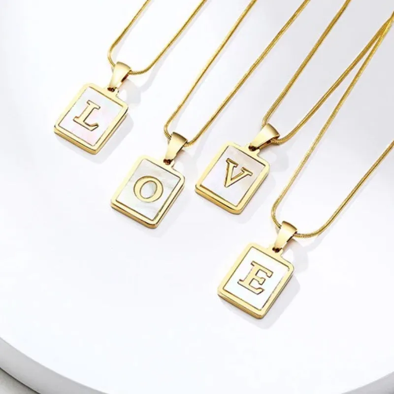 Elegant Square Shape A-Z Initial Letter Pendant Personalized Necklaces