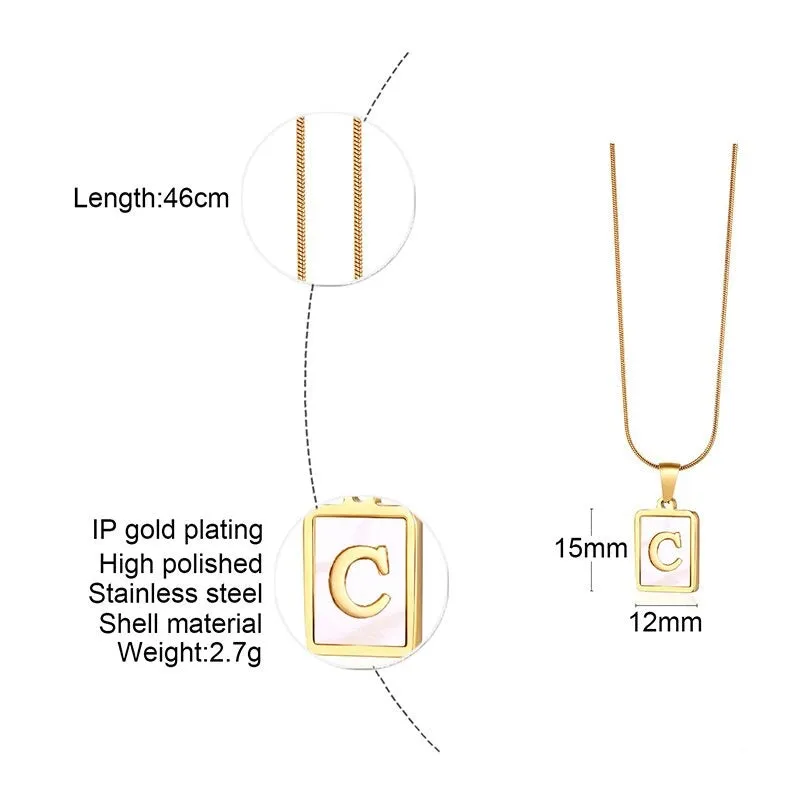 Elegant Square Shape A-Z Initial Letter Pendant Personalized Necklaces