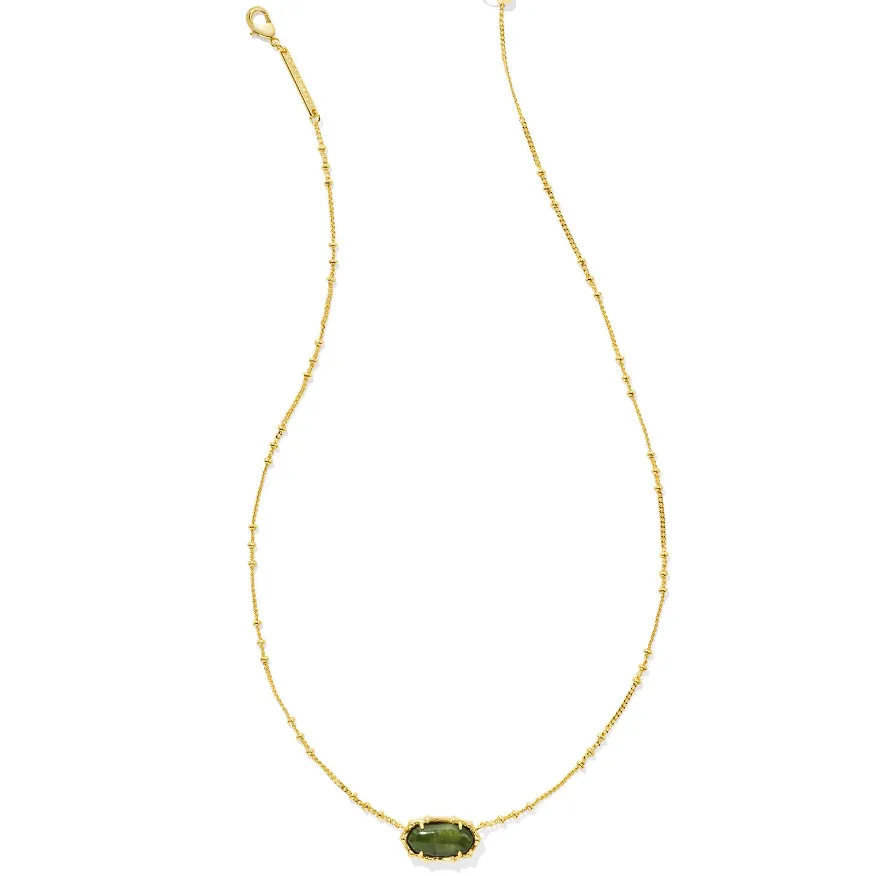 Elisa Bamboo Frame Pendant Necklace - Gold/Sage Serpentine
