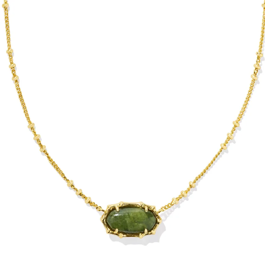 Elisa Bamboo Frame Pendant Necklace - Gold/Sage Serpentine