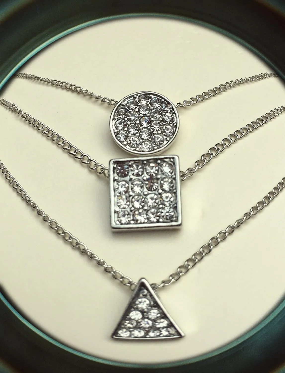 ELITE TREND Designer Style Crystal Jewelry Fashion Gold Color Alloy Colorful Rhinestone 3 PCS Necklaces Chains Set of 3 - Silver or Gold Plated Sun Moon Star Pendant 18 Inch Necklaces