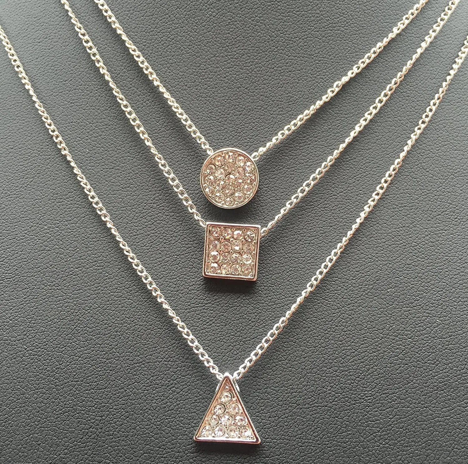 ELITE TREND Designer Style Crystal Jewelry Fashion Gold Color Alloy Colorful Rhinestone 3 PCS Necklaces Chains Set of 3 - Silver or Gold Plated Sun Moon Star Pendant 18 Inch Necklaces
