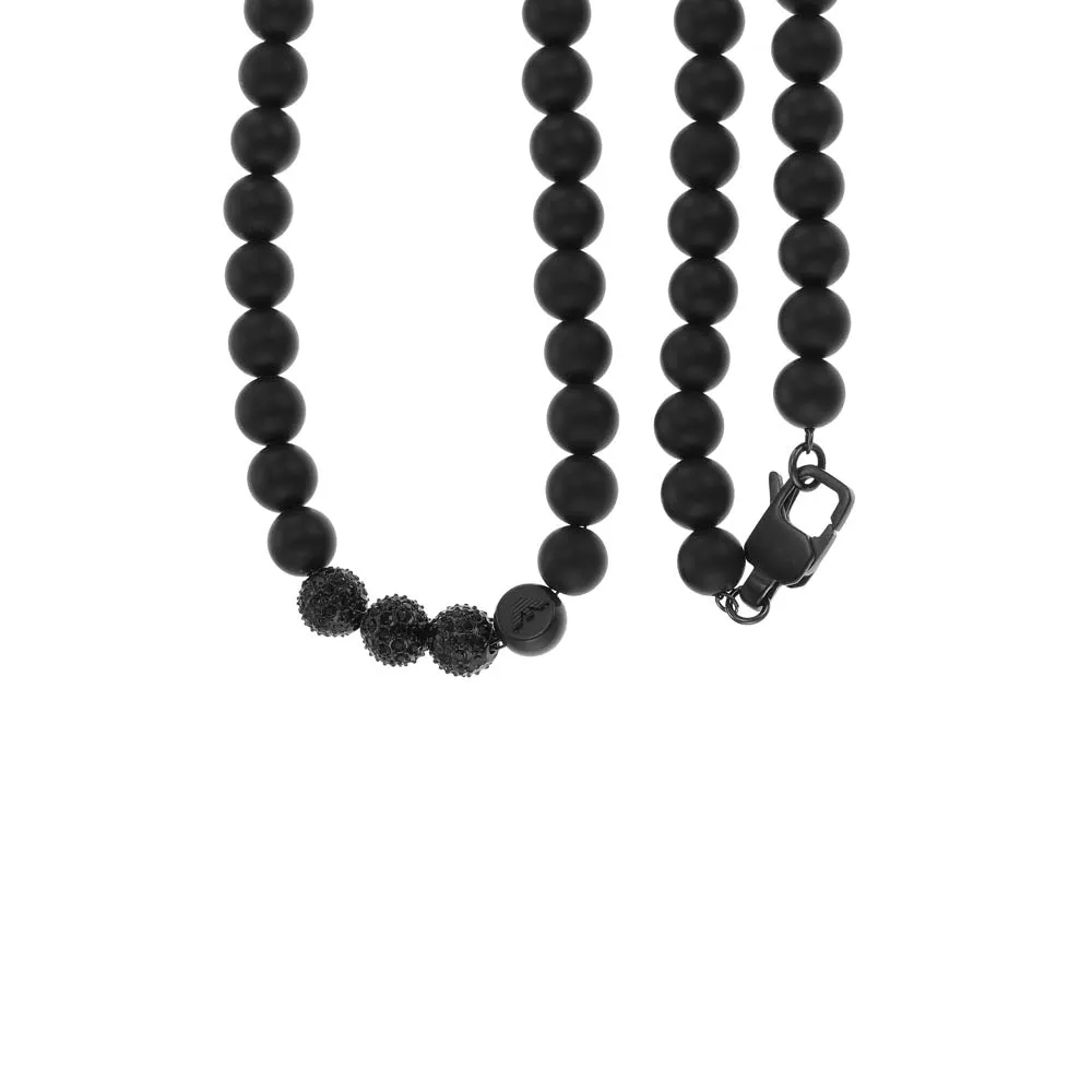 Emporio Armani Stainless Steel Black Onyx Beaded Chain