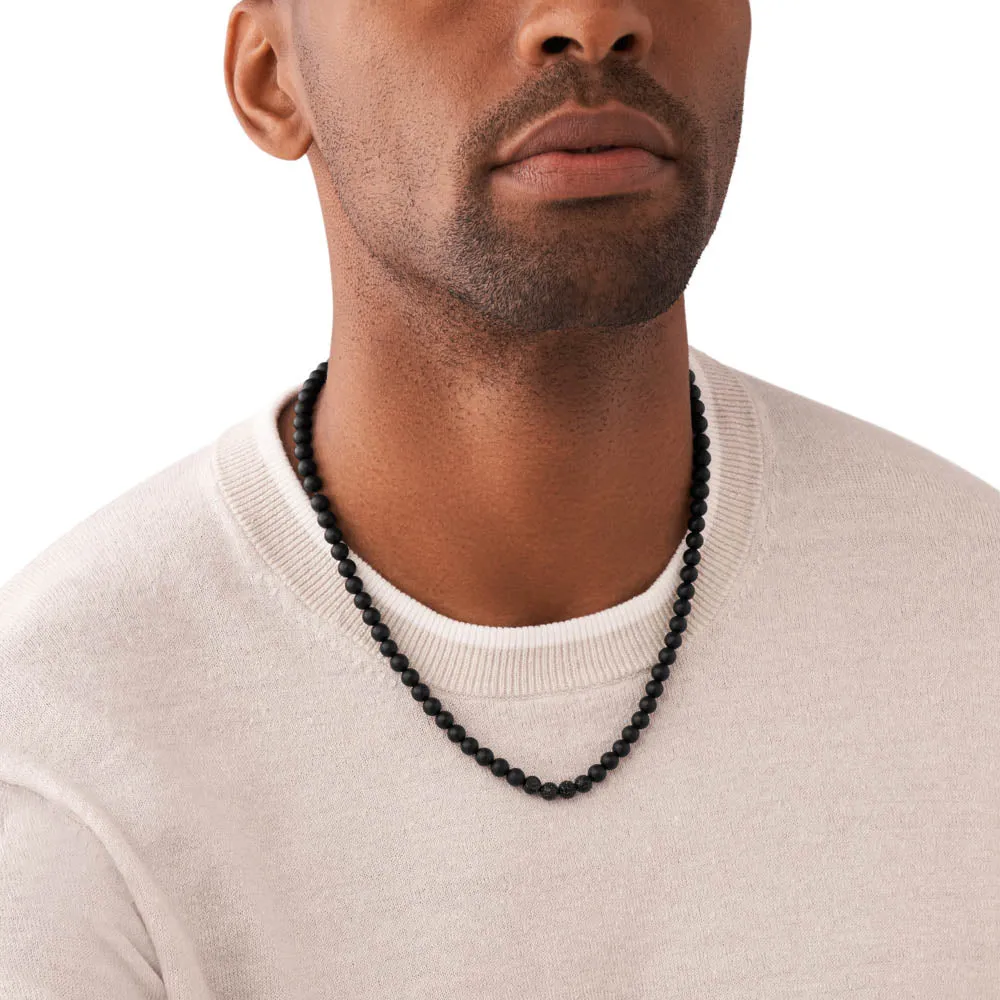 Emporio Armani Stainless Steel Black Onyx Beaded Chain