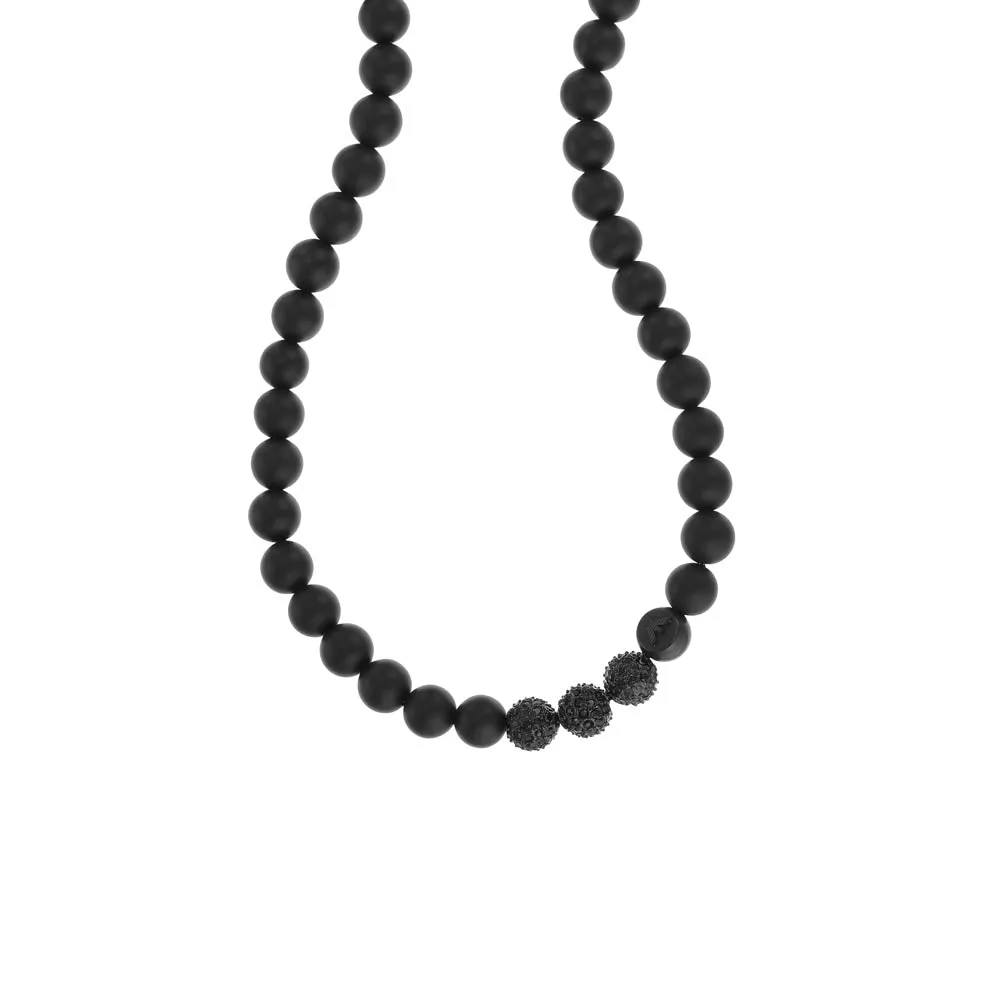 Emporio Armani Stainless Steel Black Onyx Beaded Chain