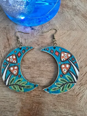 Enchanted Moon & Forest  mushroom Earrings.