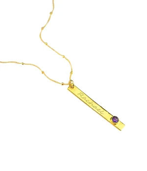 Engraved Gemstone Vertical Bar Necklace, Birthstone Necklace, Personalized Birthstone Necklace, Bar with Gemstone Necklace, Name Bar Necklace