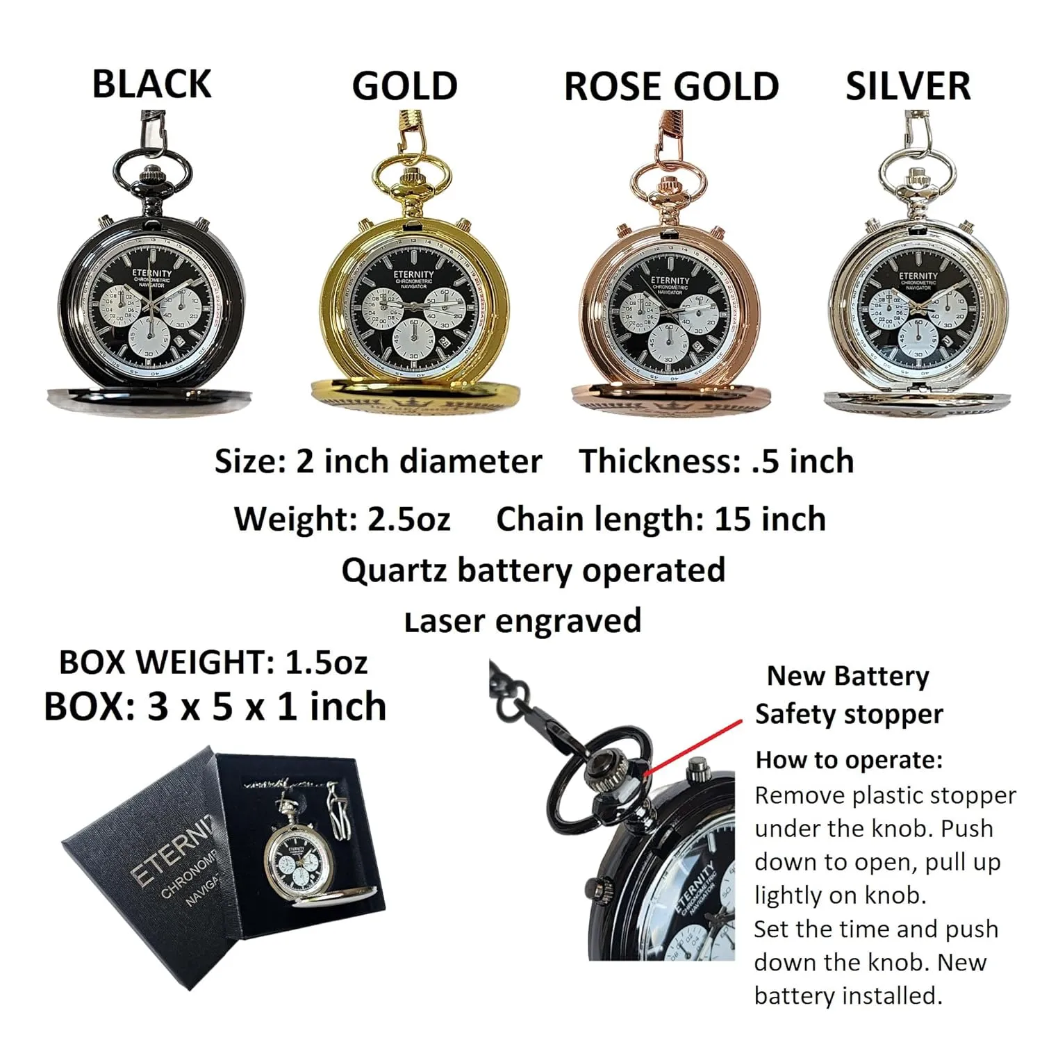 engraved pocket watch, Men's personalized gifts, Wedding, Graduation, Anniversary gift watch for him, laser engraved. (Silver)