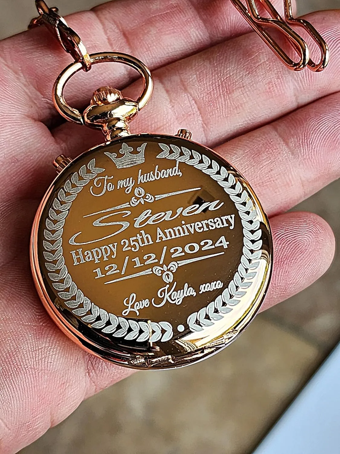 engraved pocket watch, Men's personalized gifts, Wedding, Graduation, Anniversary gift watch for him, laser engraved. (Silver)