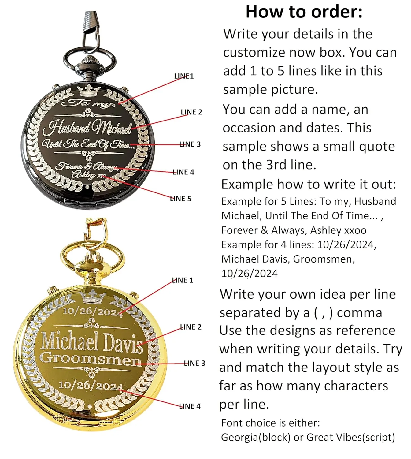 engraved pocket watch, Men's personalized gifts, Wedding, Graduation, Anniversary gift watch for him, laser engraved. (Silver)