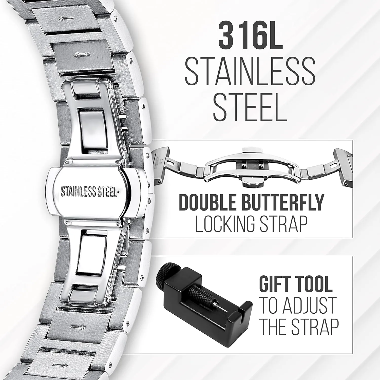 engraved watch. Personalized multi function wrist watch, men's gifts, engraved back cover. (Black/blue dial)