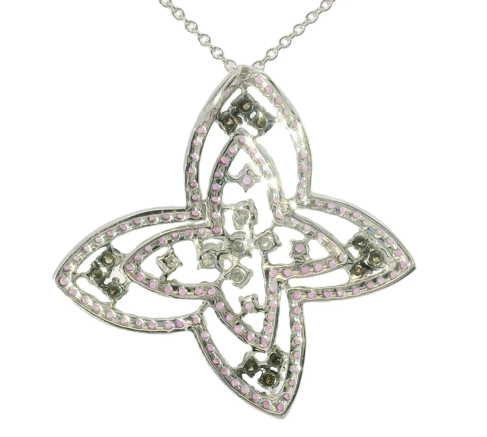 Estate 14K White Gold Sapphire Champagne Diamond Butterfly Pendant