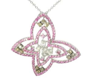 Estate 14K White Gold Sapphire Champagne Diamond Butterfly Pendant