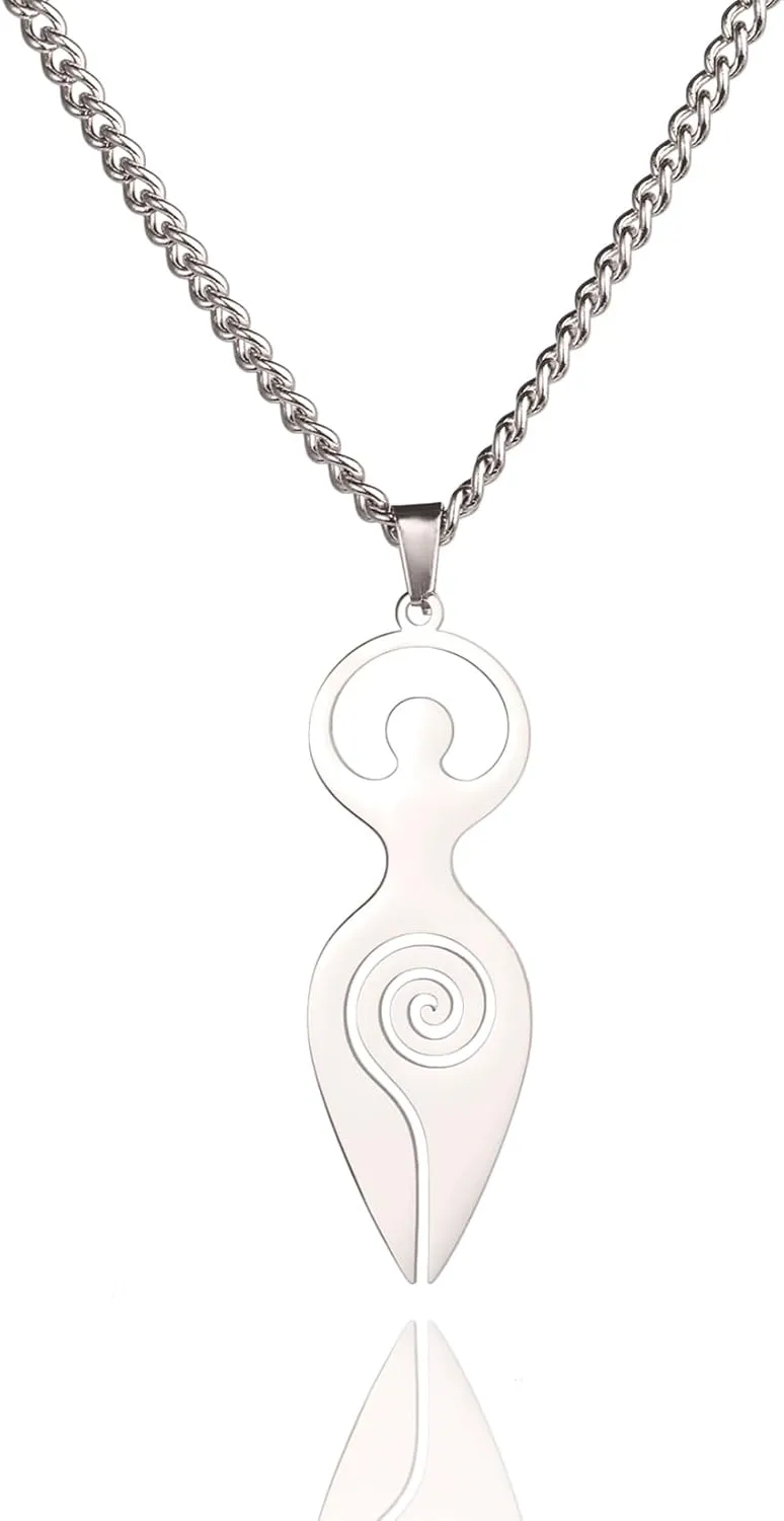 EUEAVAN Triple Moon Goddess Necklace Celtic Fertility Goddess Pendant Necklace Wiccan Amulets Moon Pentagram Cross Jewelry Pagan Gifts Men Women