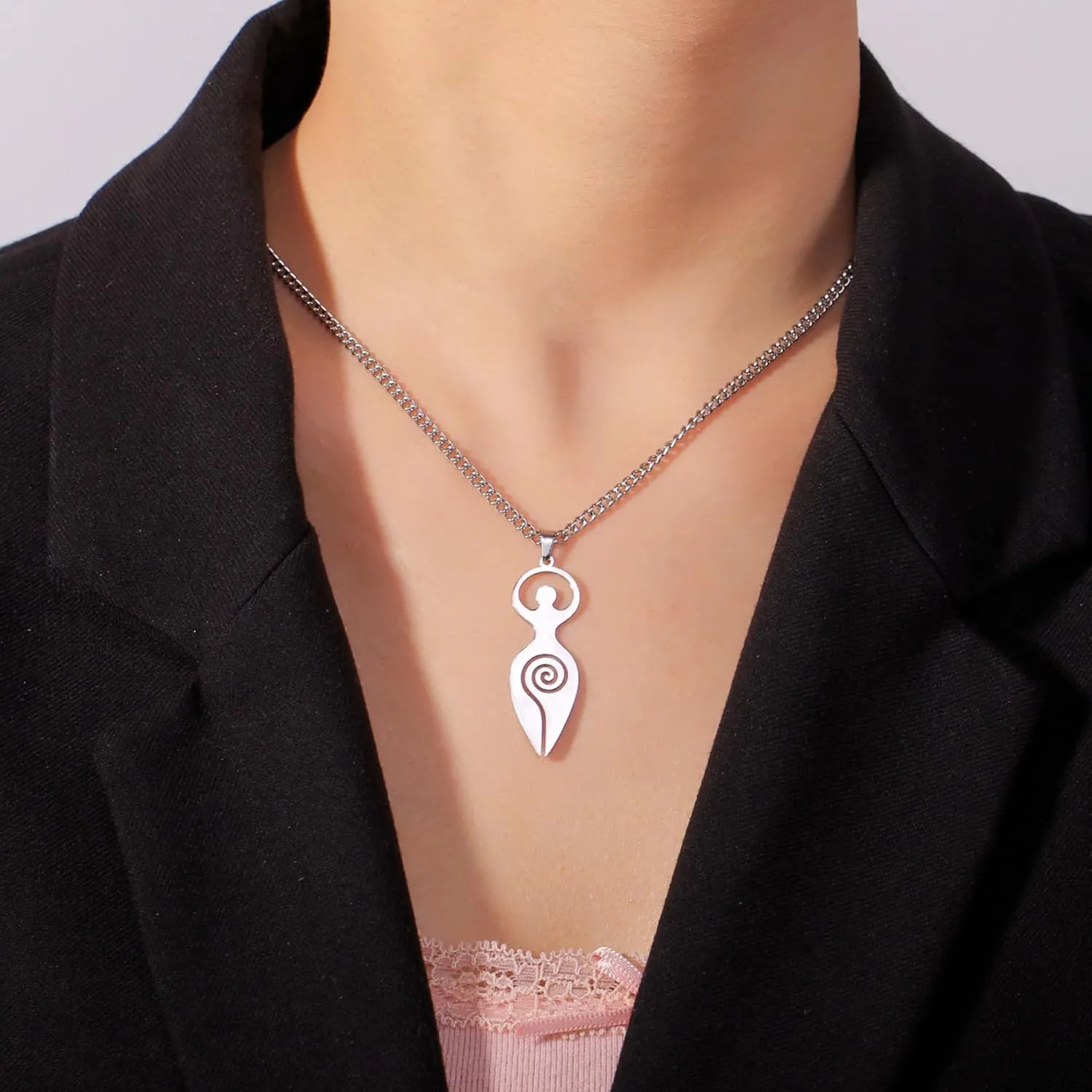 EUEAVAN Triple Moon Goddess Necklace Celtic Fertility Goddess Pendant Necklace Wiccan Amulets Moon Pentagram Cross Jewelry Pagan Gifts Men Women