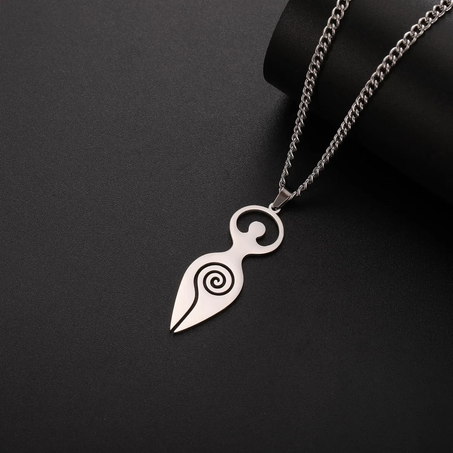 EUEAVAN Triple Moon Goddess Necklace Celtic Fertility Goddess Pendant Necklace Wiccan Amulets Moon Pentagram Cross Jewelry Pagan Gifts Men Women