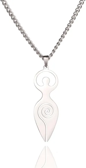 EUEAVAN Triple Moon Goddess Necklace Celtic Fertility Goddess Pendant Necklace Wiccan Amulets Moon Pentagram Cross Jewelry Pagan Gifts Men Women