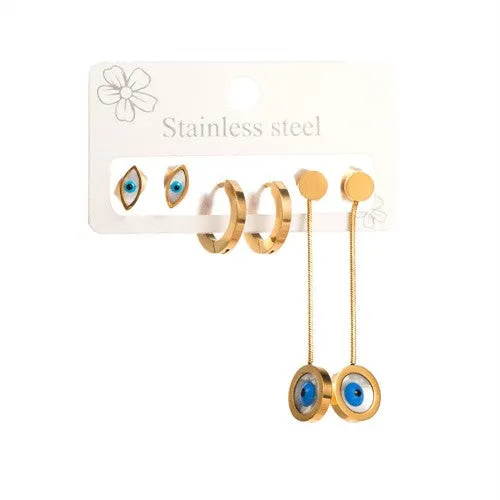Evil Eyes Protection 3 Pairs Earrings Combo Set