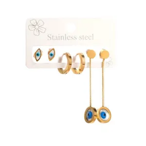 Evil Eyes Protection 3 Pairs Earrings Combo Set