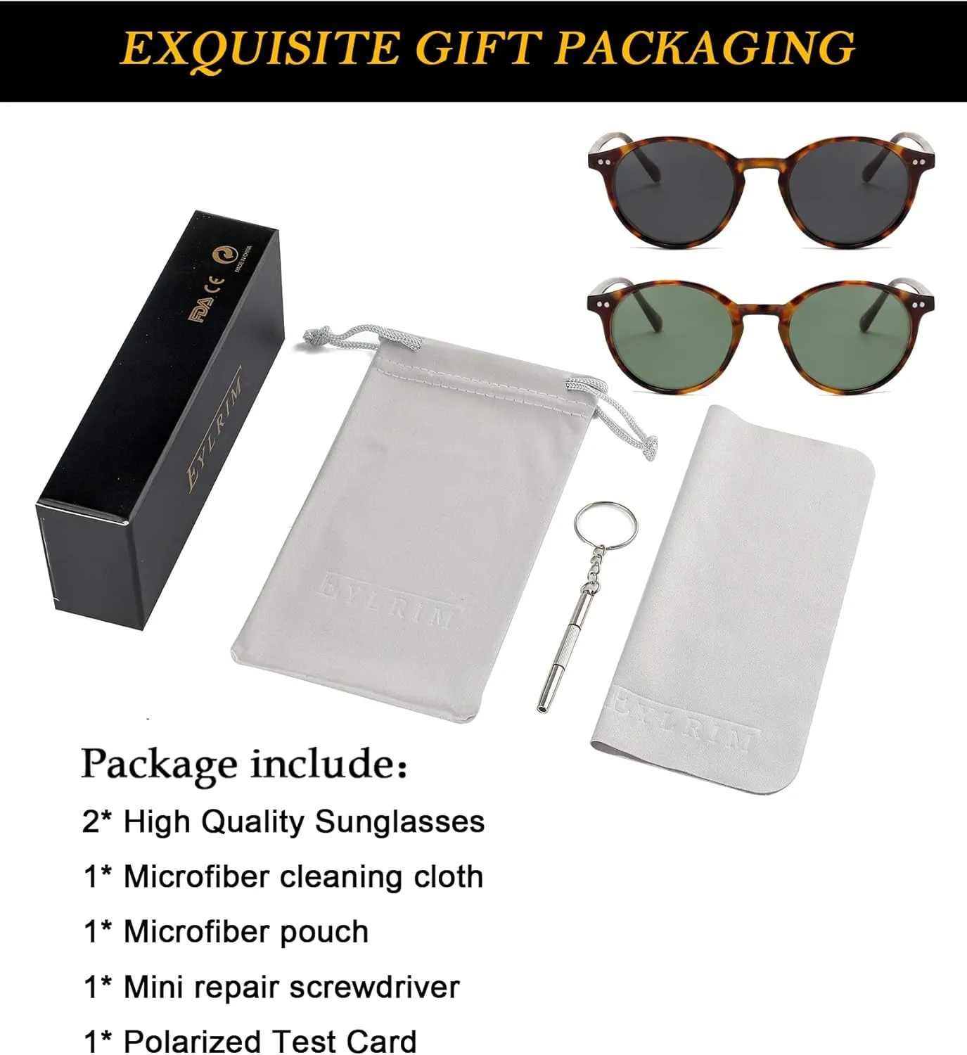 EYLRIM Classic Polarized Round Sunglasses for Women Men Vintage Style Lightweight Circle Frame Sun Glasses