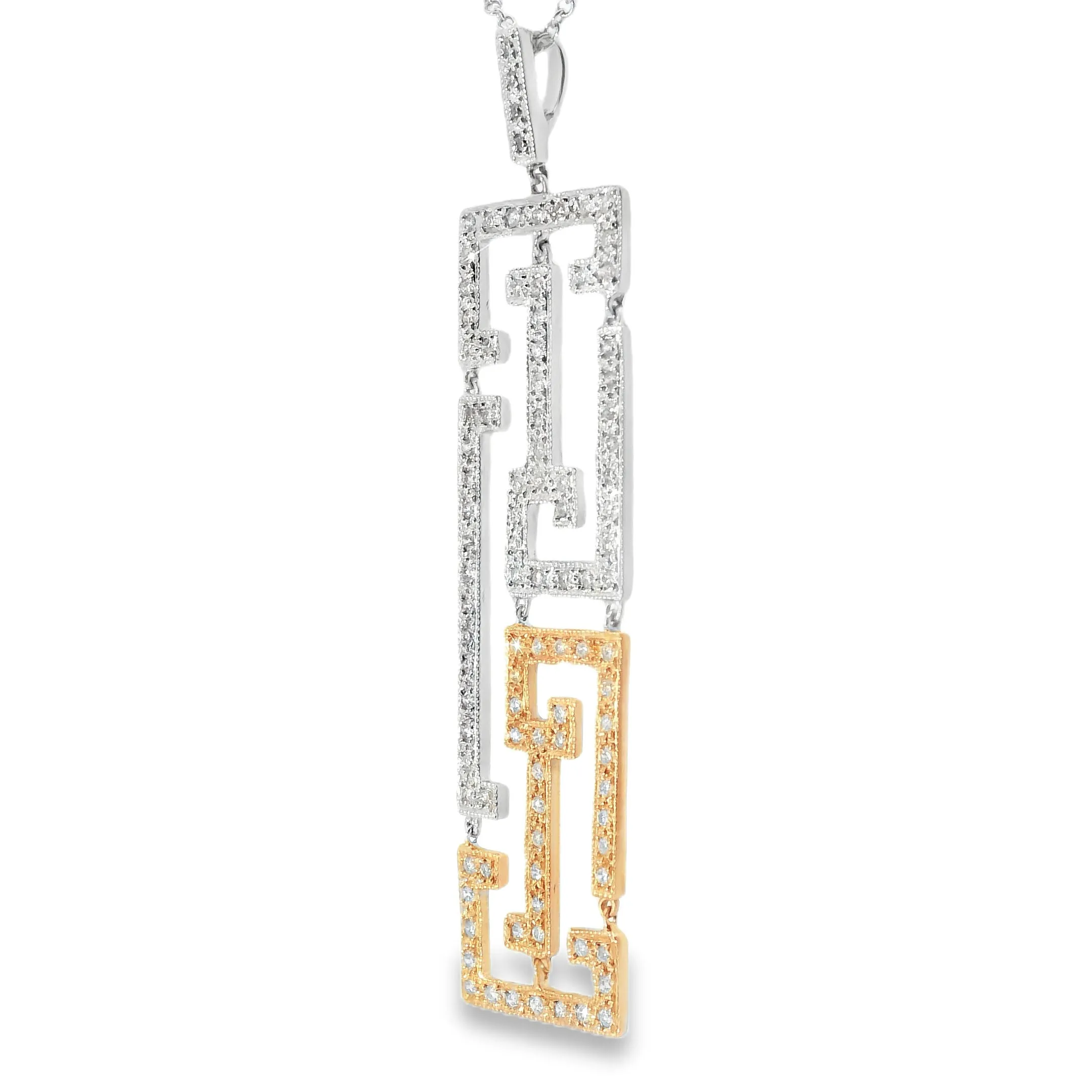 Fabulous Estate 14K 2-Tone White Rose Gold Diamonds Oriental Station Necklace