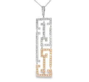 Fabulous Estate 14K 2-Tone White Rose Gold Diamonds Oriental Station Necklace