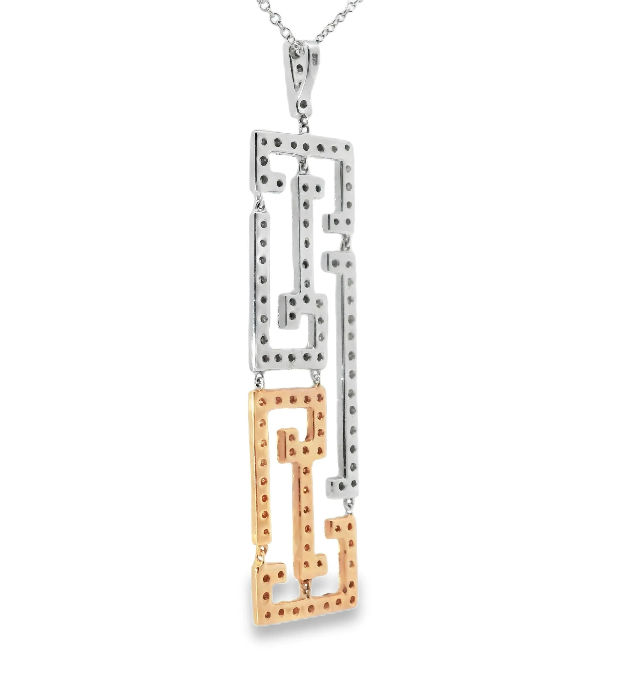 Fabulous Estate 14K 2-Tone White Rose Gold Diamonds Oriental Station Necklace