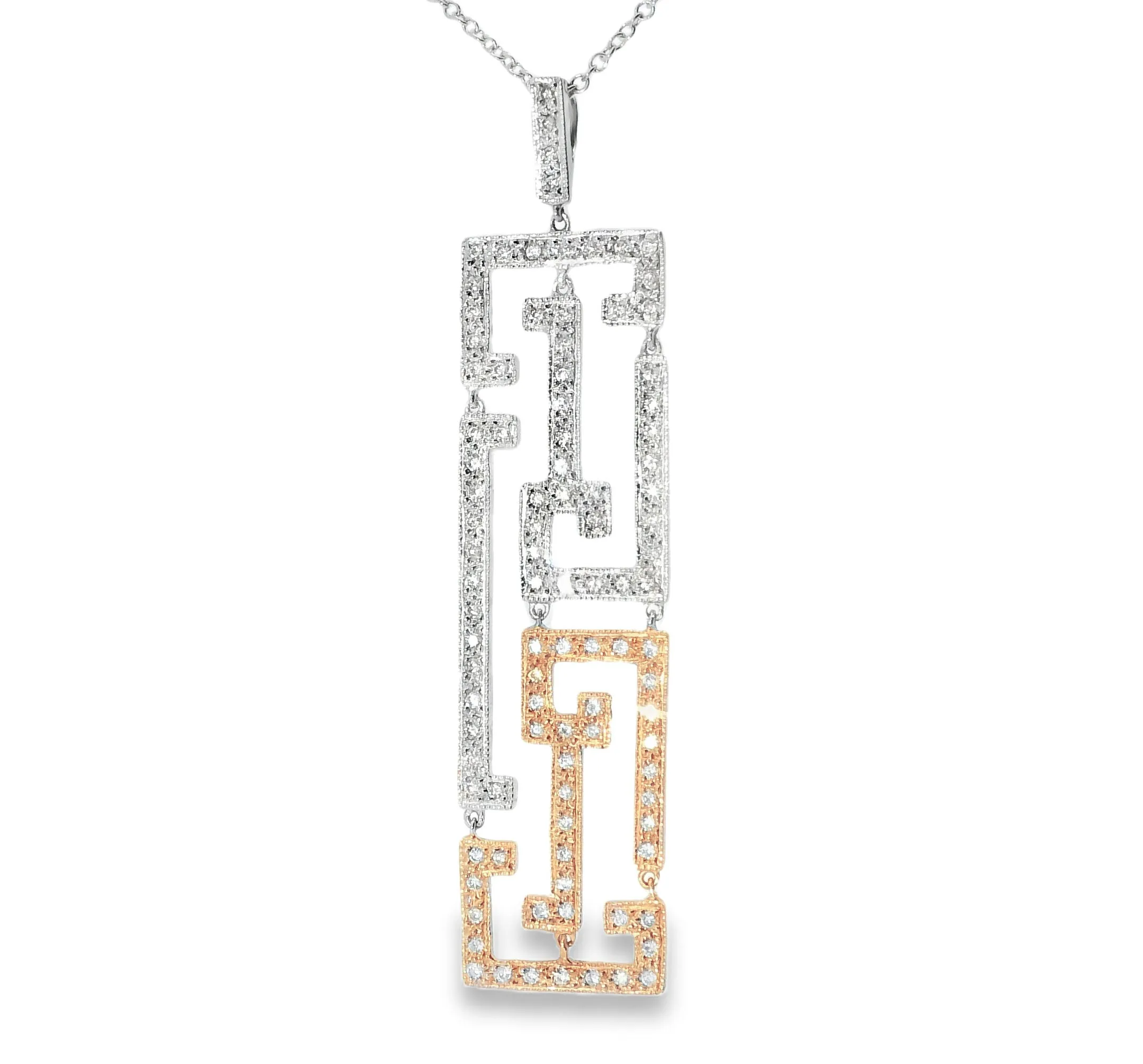 Fabulous Estate 14K 2-Tone White Rose Gold Diamonds Oriental Station Necklace