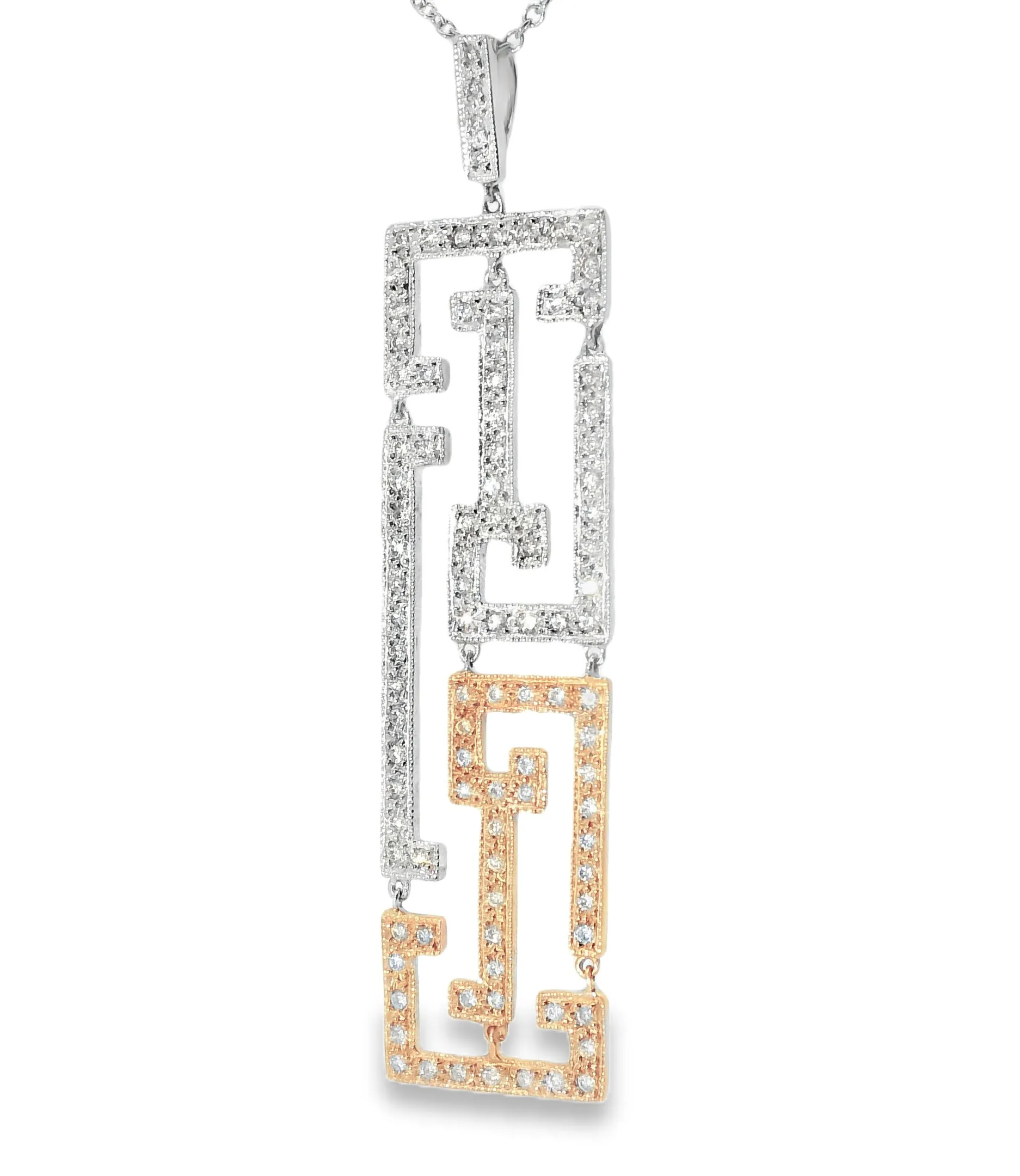 Fabulous Estate 14K 2-Tone White Rose Gold Diamonds Oriental Station Necklace