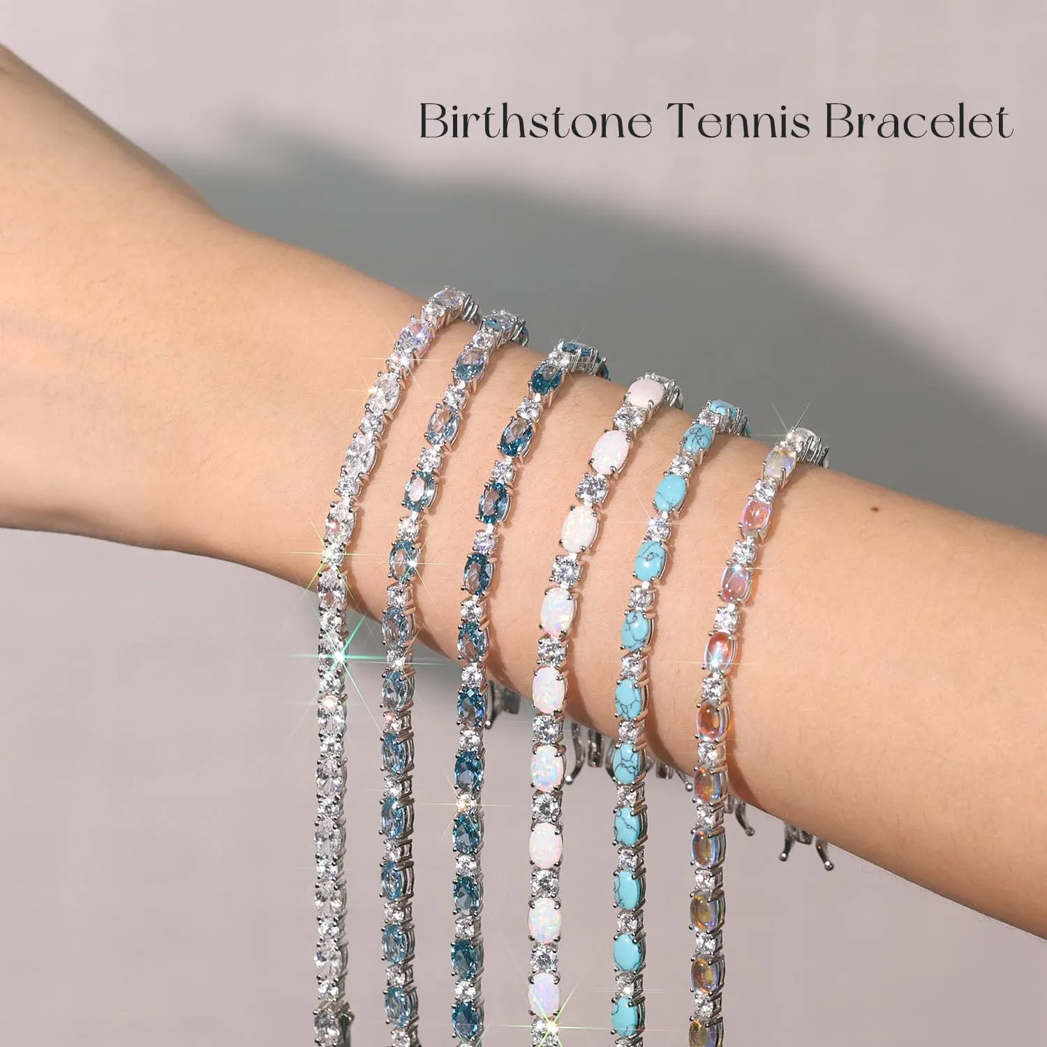 FANCIME Birthstone Bracelets Sterling Silver Tennis Bracelets Charm Fine Jewelry Mother's Day Birthday Gifts for Women Mom 7"